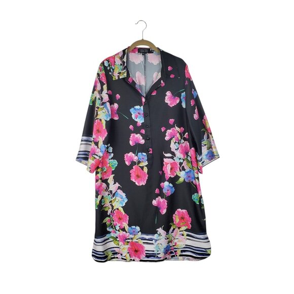 Rickie Freeman For Teri Jon Twill Floral Print Shift Dress Black Multi Size 12 - Picture 1 of 8